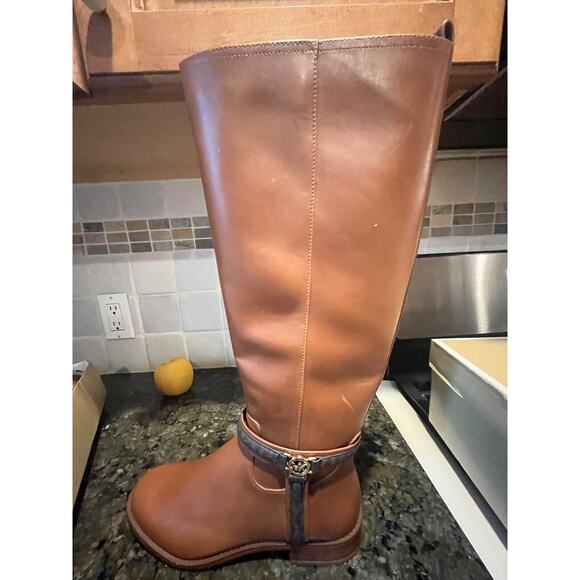 MICHAEL KORS MINDY LEATHER SIGNATURE LOGO TRIM KNEE HIGH BOOT NEW IN BOX SZ 7WS - Picture 10 of 10